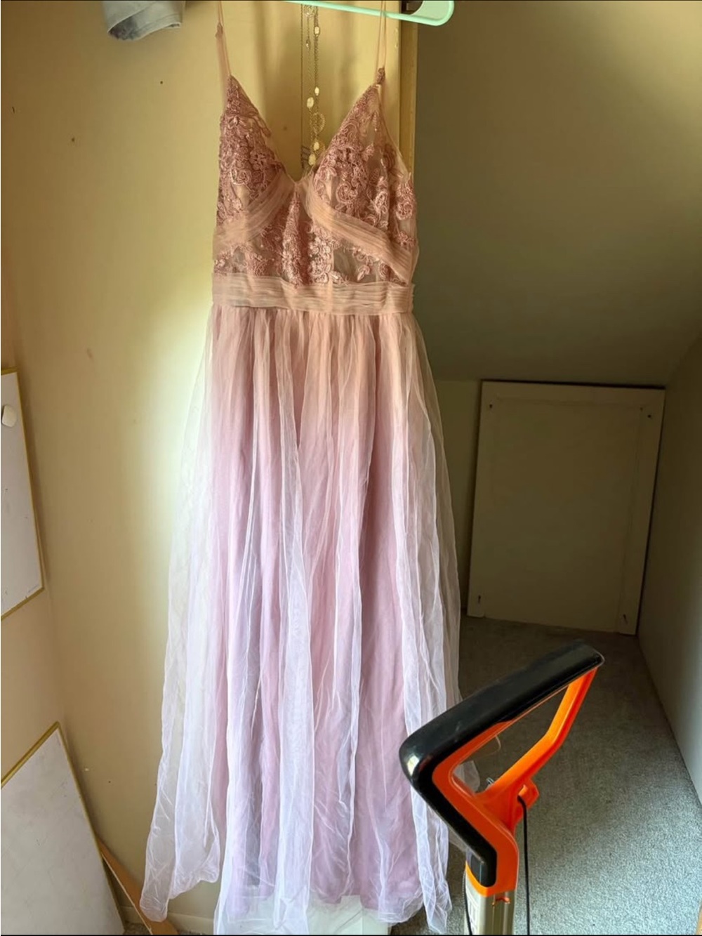Delicate Lace & Tulle Maxi Slip Dress - Blush Pink